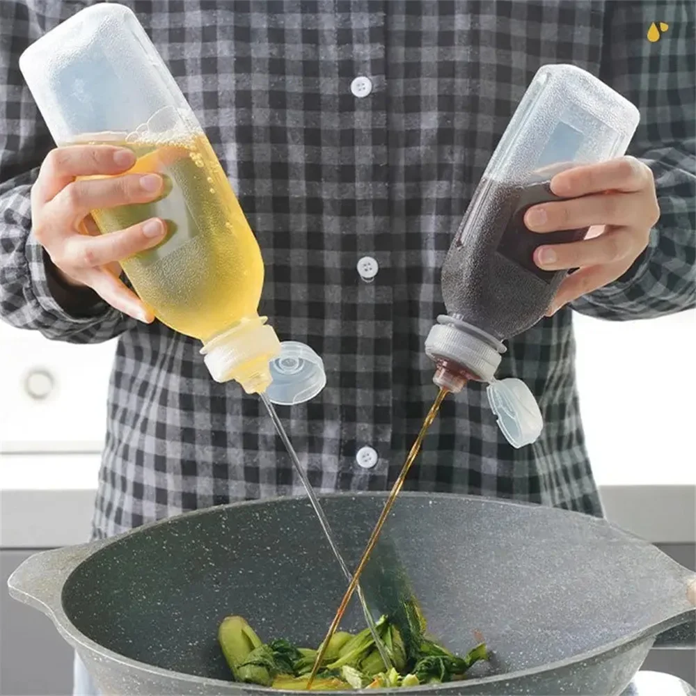 300 ml 500 ml hitzebeständige Kunststoff-Küchenölflasche mit Quetschkontrollmechanismus. Leere Haushaltsflasche