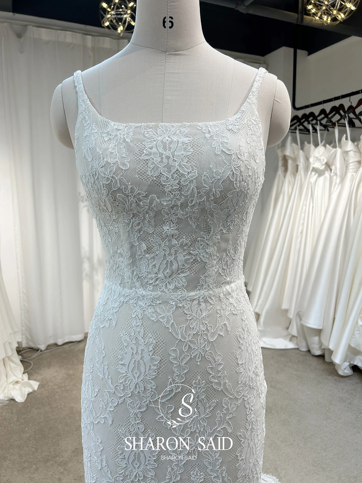 Sharon Said Romantic Mermaid Off White Lace Wedding Dress 2025 Elegant Square Collar Corset Princess Bride Gown AM018 Customized