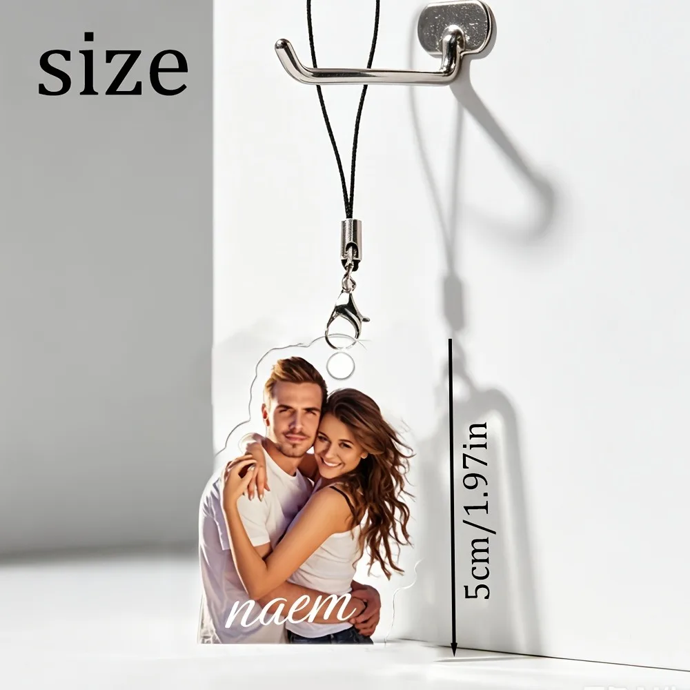 Custom-shaped Alien Contour Photo Acrylic Phone Lanyard Charm, Portrait Cut Photo Accessory, Personalized Picture Transparent