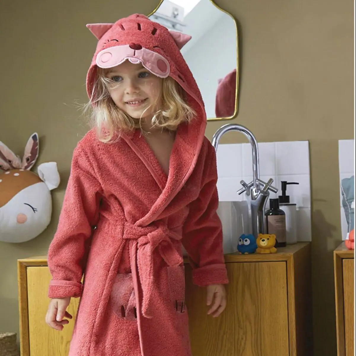 

Hooded Girls-Male Child Robe Cotton-cat 3-12 Age Child Bath Towel Hot Long Sleeve Cute Children Clothing sleepwear