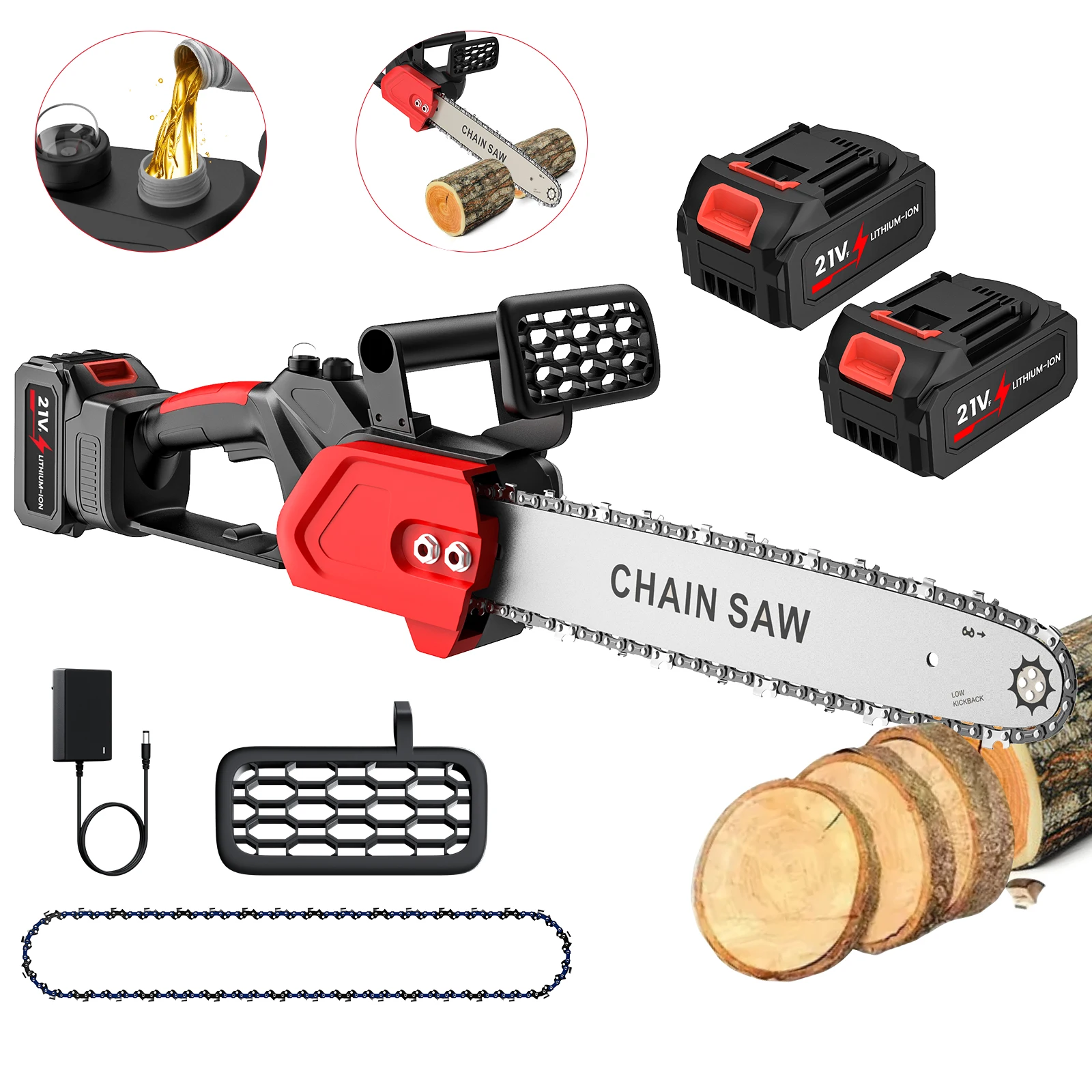 Tronçonneuse sans fil 3500W à batterie, sans balais, pour l'élagage des arbres, la coupe du bois et le débardage, haute performance, coupe rapide, système d'huilage automatique, faible vibration, protection de sécurité, outil de bricolage pour jardinage, foresterie et menuiserie, compatible avec la batterie Makita 21V