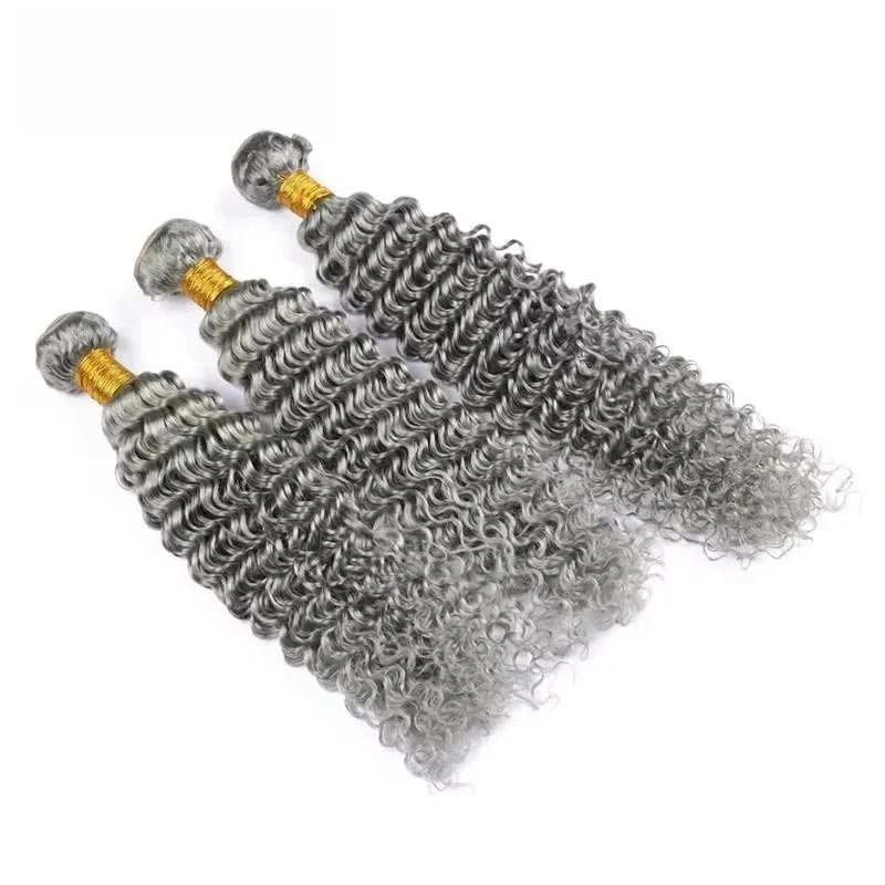 4*4Grijs Diepe Golf Gekleurde Menselijk Haar Bundels 100% Extensions Braziliaanse Remy 3/4 Bundels Aanbiedingen Menselijk Haar inslagen - afbeelding 2