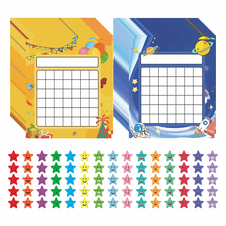 30 Reward Sheets, 1500 Colorful Stickers, 2 Designs, Ideal for Classroom & Home Use, Perfect for Positive Behavior & Task Comple
