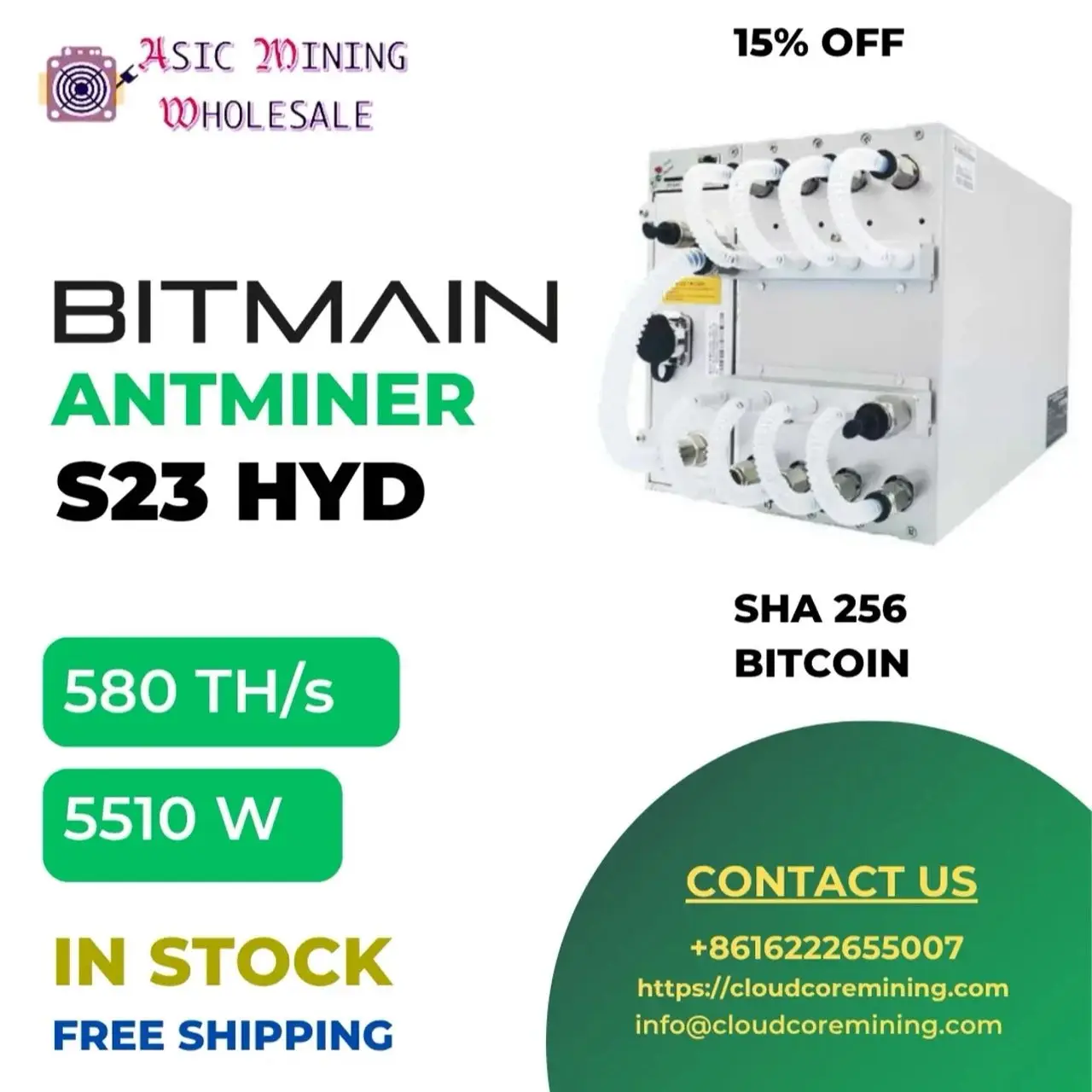 

P. HOT SALES BUY 3 GET 2 FREE Bitmain Antminer S23 Hyd 580T 9.5W SHA256 Algo BTC Mining Machine S23 Hydro Bitcoin