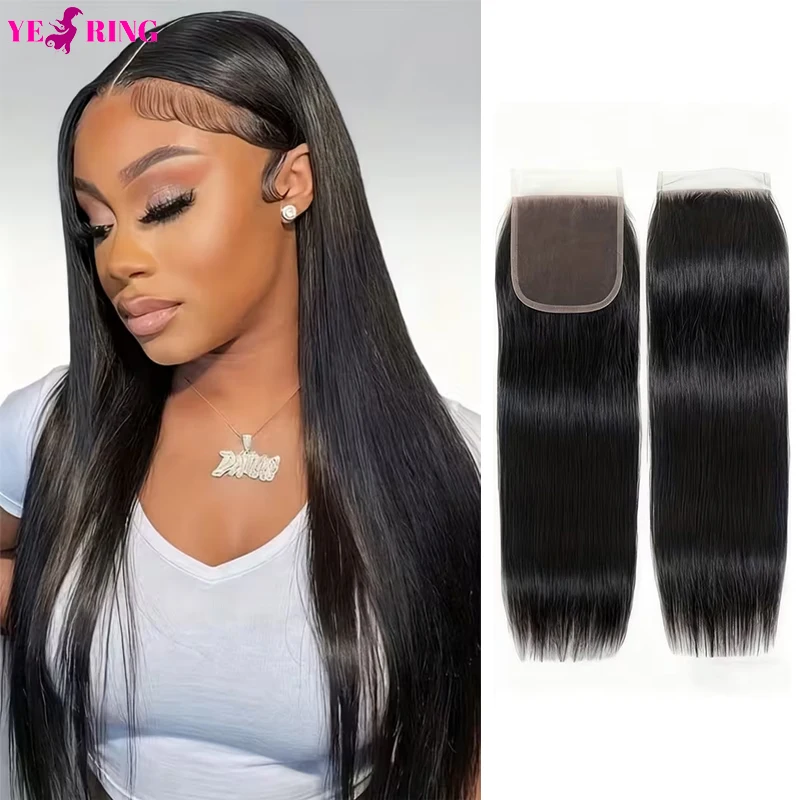 

YEORING Store Straight 5×5 Lace Closure Human Hair Skin Melt Transparent Lace Swiss Closure 100% Human Hair Remy Brazilian Hairs