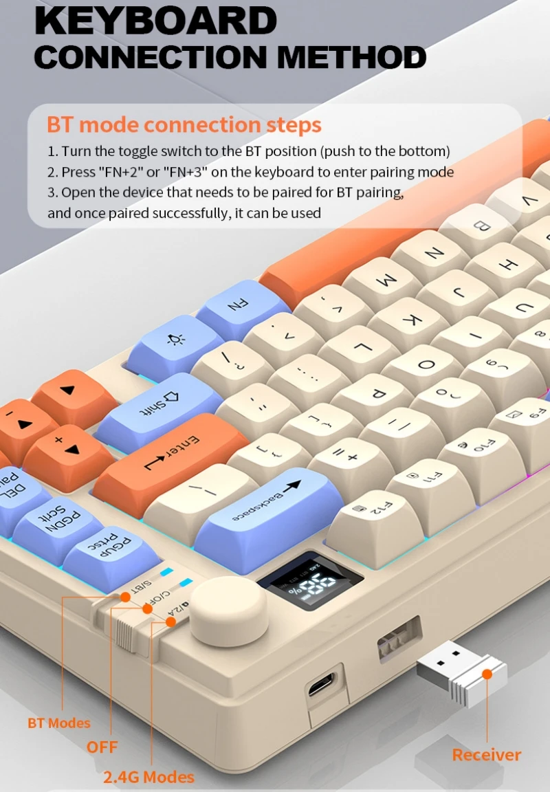 Imagem -04 - Teclado sem Fio 80 Teclas 80 Layout Espanhol Russo Árabe Coreano Teclado Mouse Conjunto Bluetooth 2.4g Duas Vias sem Fio 2000mah tipo c K92 Retroiluminação Tela Digital Jogos Escritório Botão de Volume