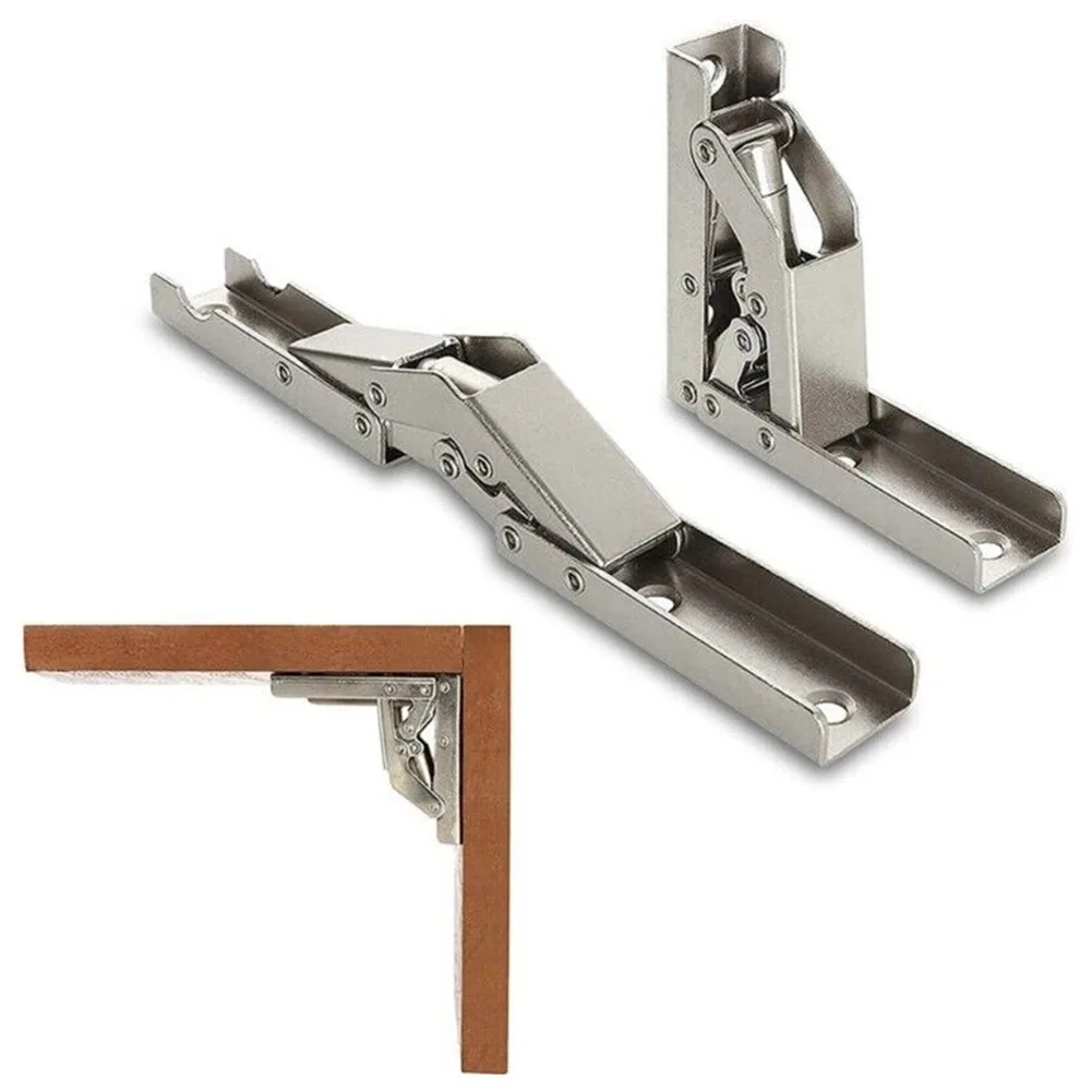 2PCS 90 Degree Self-Locking Folding Hinges Hole-free Hinge Table Legs Brackets 90/180 Degree Flat Spring Folding Hinges set