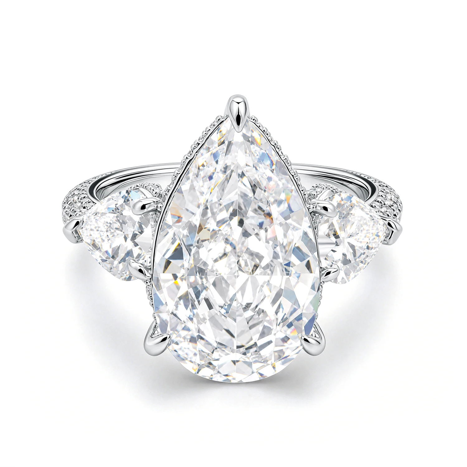GEM'S BALLET forma de pera diamante-fuego CZ-blanco Cluster anillos hechos a mano Plata de Ley 925 anillo de compromiso de tres piedras