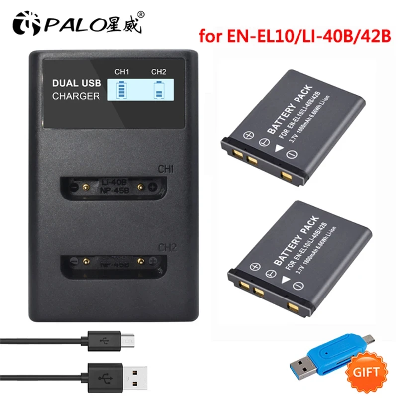 PALO Li-40B Li 40B Li-42B Li 42B batteria + caricatore USB LCD per Olympus per FUJIFILM fuji NP-45 NP 45 NP45 NP 45A 45B 45S EN-EL10