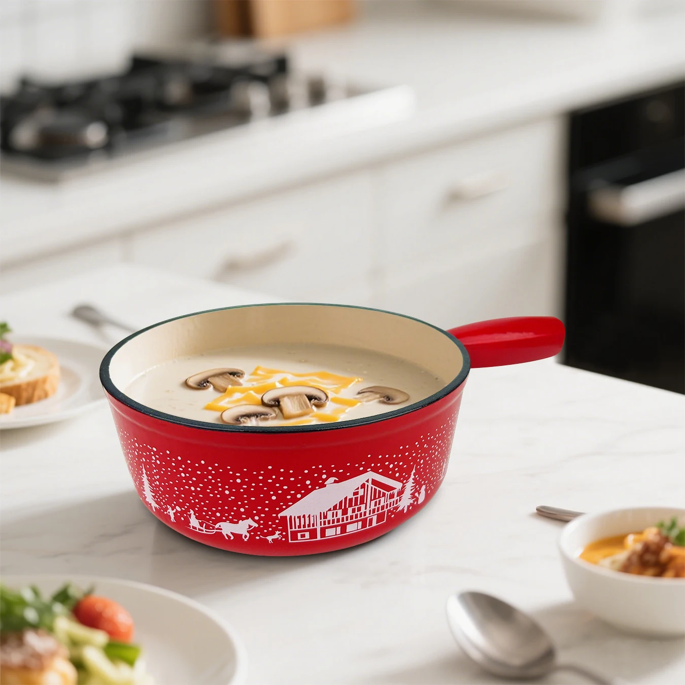 

Red Stockpot, Nonstick Sauce Pan ,Cast Iron Enameled Stock Pots with Handle, Home Kitchen Cookware, Christmas Gift for Family