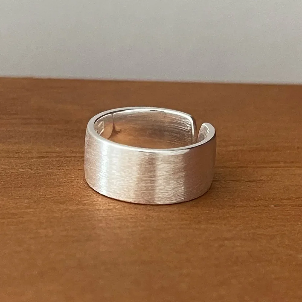 BF CLUB 925 Sterling Silver Rings For Women Simple Finger Open Vintage Handmade Wide Smooth Ring Allergy For Party Birthday Gift — zdjęcie 2