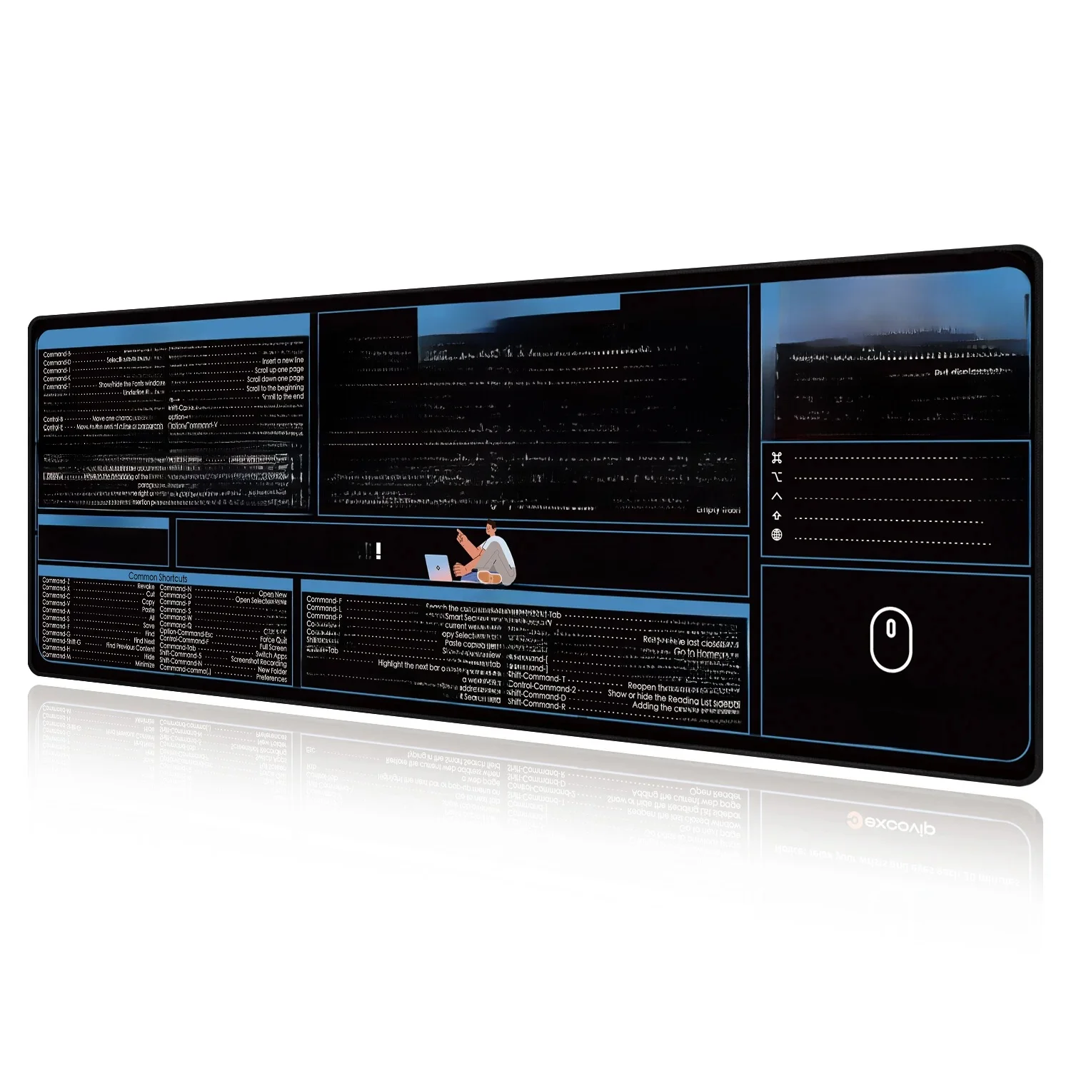 EXCO Shortcut Mouse Pad for Mac OS Large Cheat Sheet Keyboard Mousepad Computer Desk Mat Stitched Edge Non-Slip Base Office Home