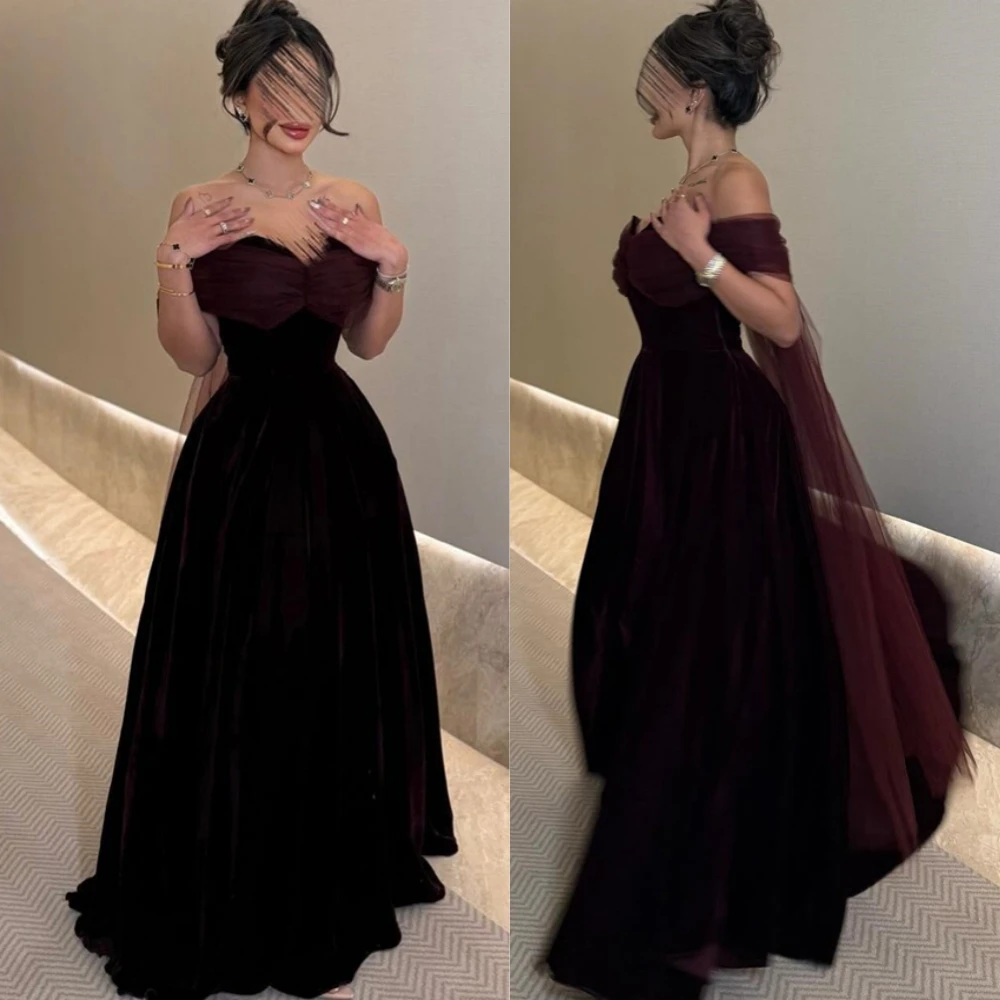 Customized Graceful Velour Strapless A-Line Evening Dress Graceful Off the Shoulder Prom Dresses Sexy Special Occasion Gowns