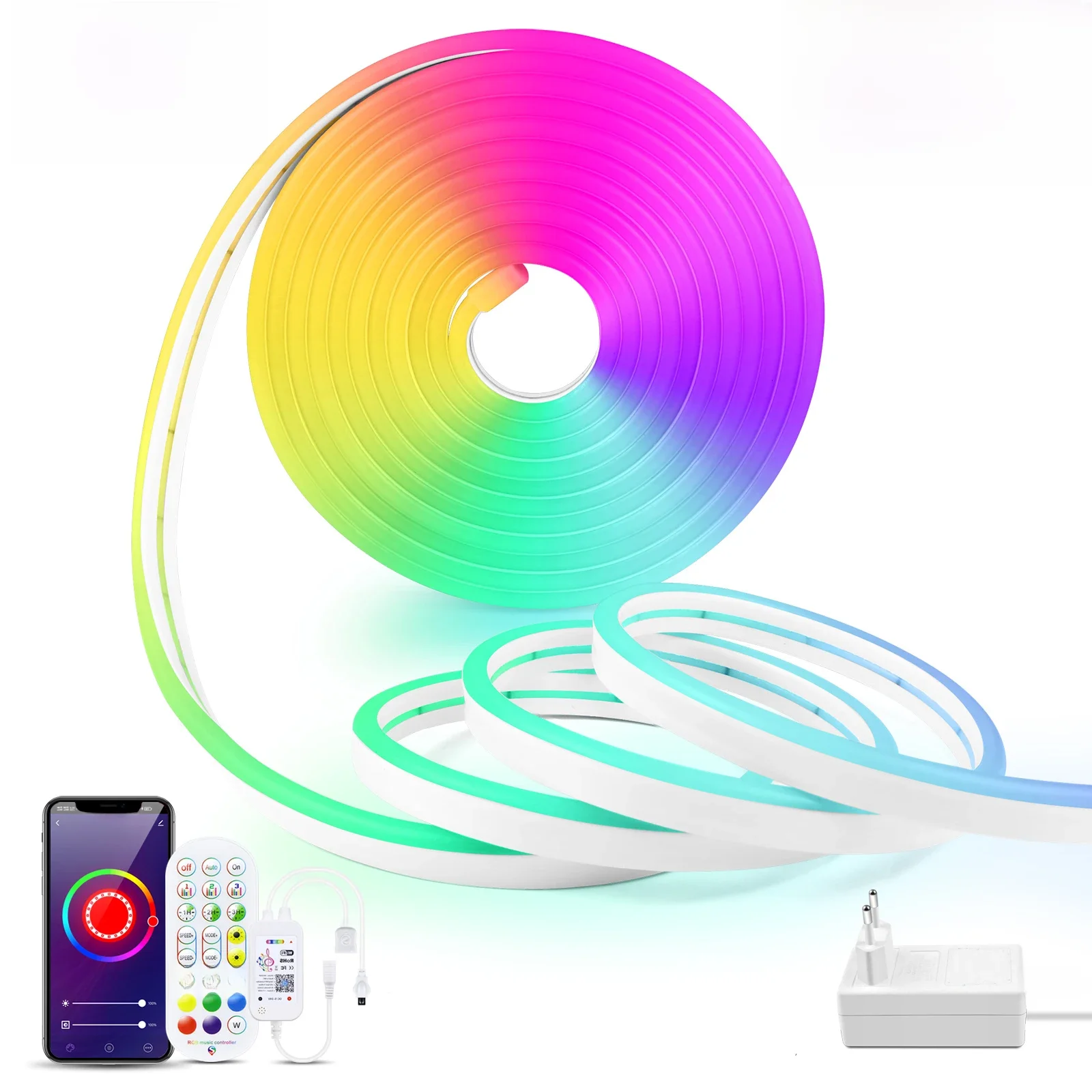 EU Plug DC12V-24V RGB Neon LED Strip 1/2/3/4/5/10/15M WiFi Neon RGB Strip Work With Tuya/Smart Life for Home Neon Decor Lighting