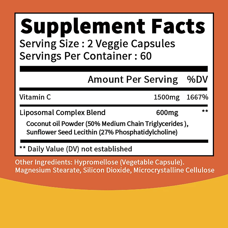 Liposomal Vitamin C Supplement - Immune System Health, Antioxidant, High Absorption Vitamin C - 120 Capsules