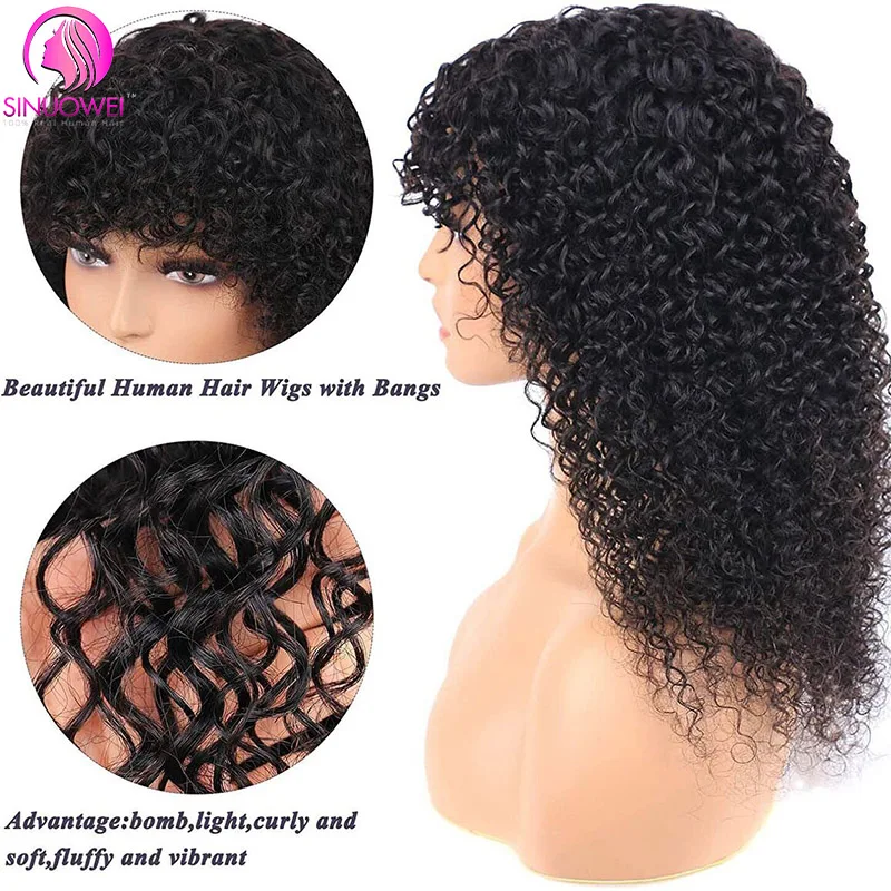 Water Wave Human Hair Wig With Bangs Full Machine Made Wet and Wavy Glueless Deep Wave Wig None Lace Brazilian Water Wave Wigs