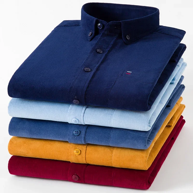 7XL 6XL Bawełniana koszula sztruksowa męska z długim rękawem Casual Regular Fit Miękkie wygodne koszule z kieszeniami dla mężczyzn Bluzka Odzież — zdjęcie 2