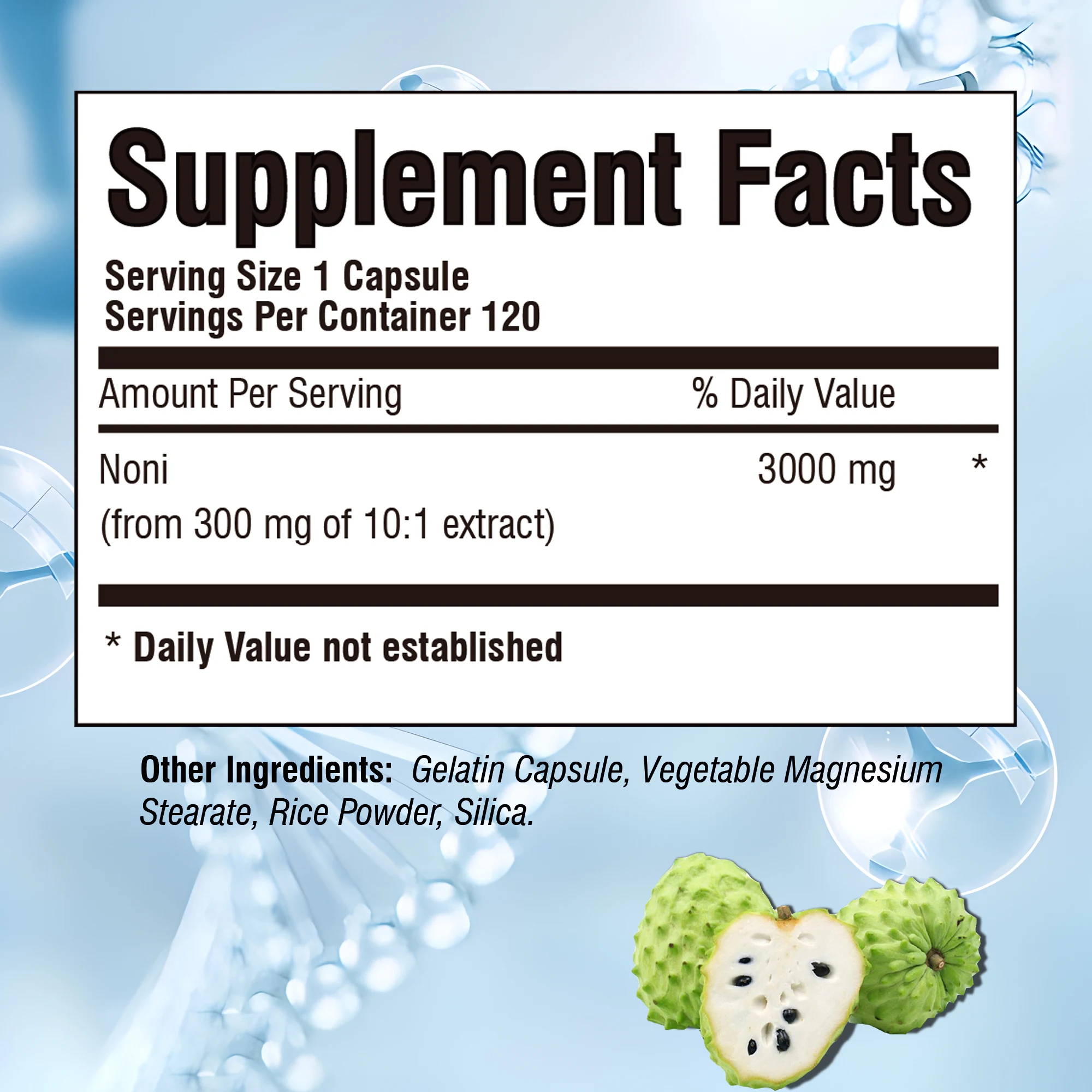 Noni Fruit 3000mg-proporciona energía, apoya la salud Intestinal, salud de la piel, mejora la inmunidad, antioxidante-120 cápsulas