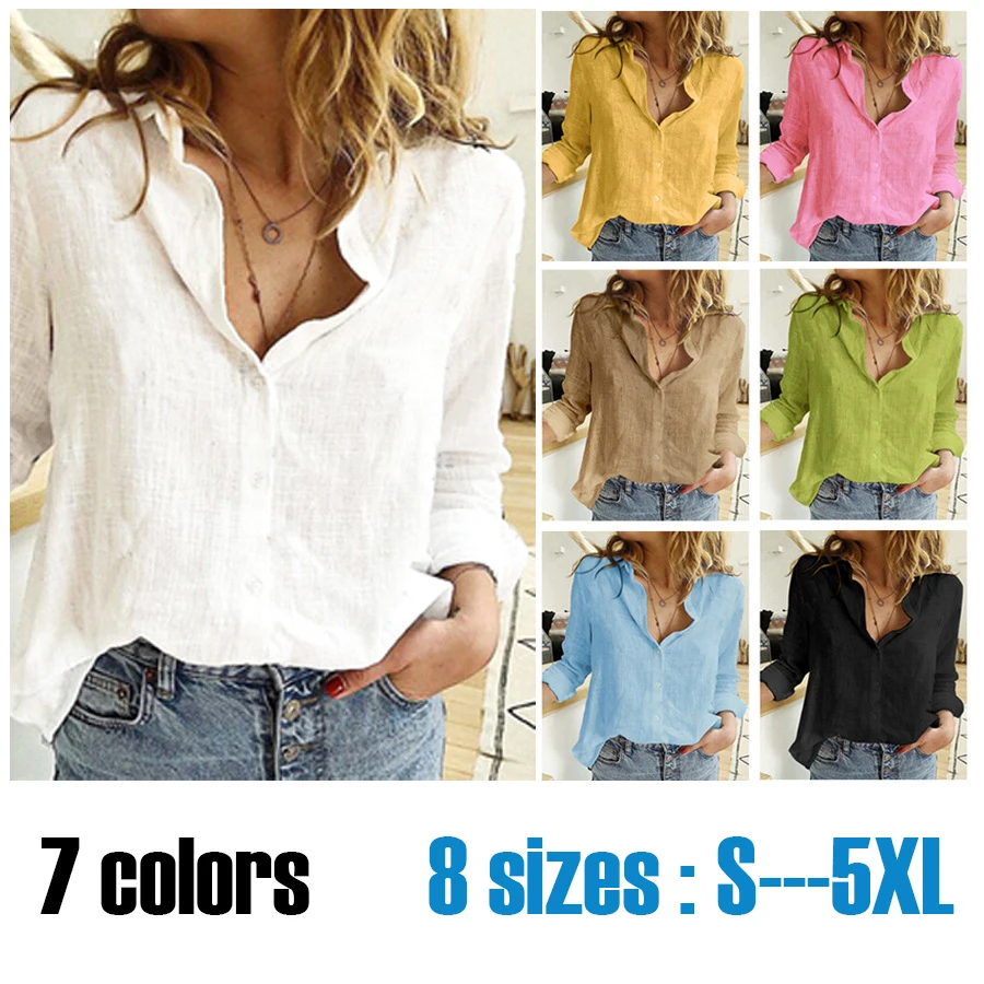 Leisure White Yellow Shirts Button Lapel Cardigan Top Lady Loose Long Sleeve Oversized Shirt Womens Blouses Casual Tunic Blusas