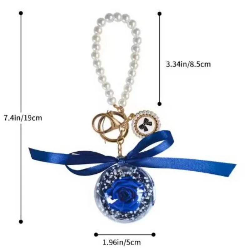 حار الأزياء المحفوظة روز زهرة المفاتيح لطيف حبات اللؤلؤ Bowknot حلقة رئيسية حقيبة السيارة قلادة ديكور رومانسية هدية للنساء فتاة