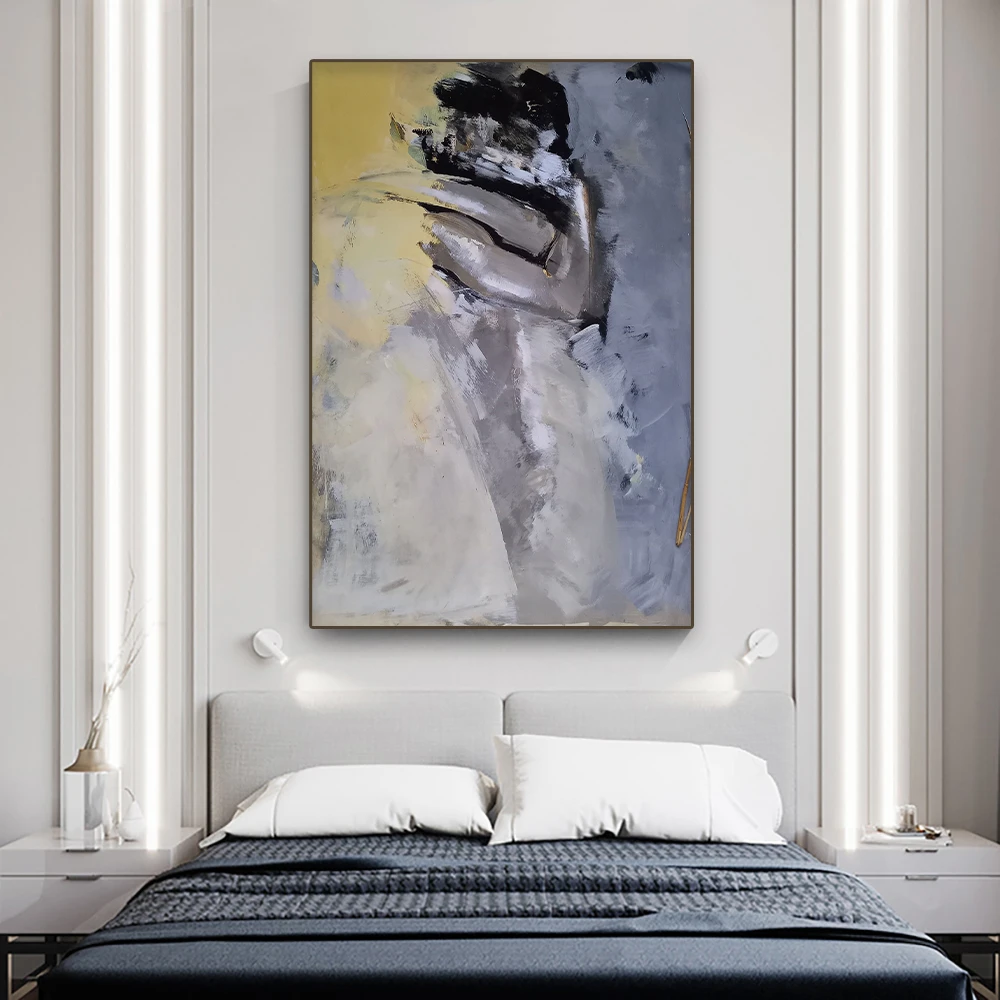 

Couple Painting Art Embracing Love in Neutral Light Tone Canvas Fashion Poster Printing Bedroom And Living Room Home Decoration