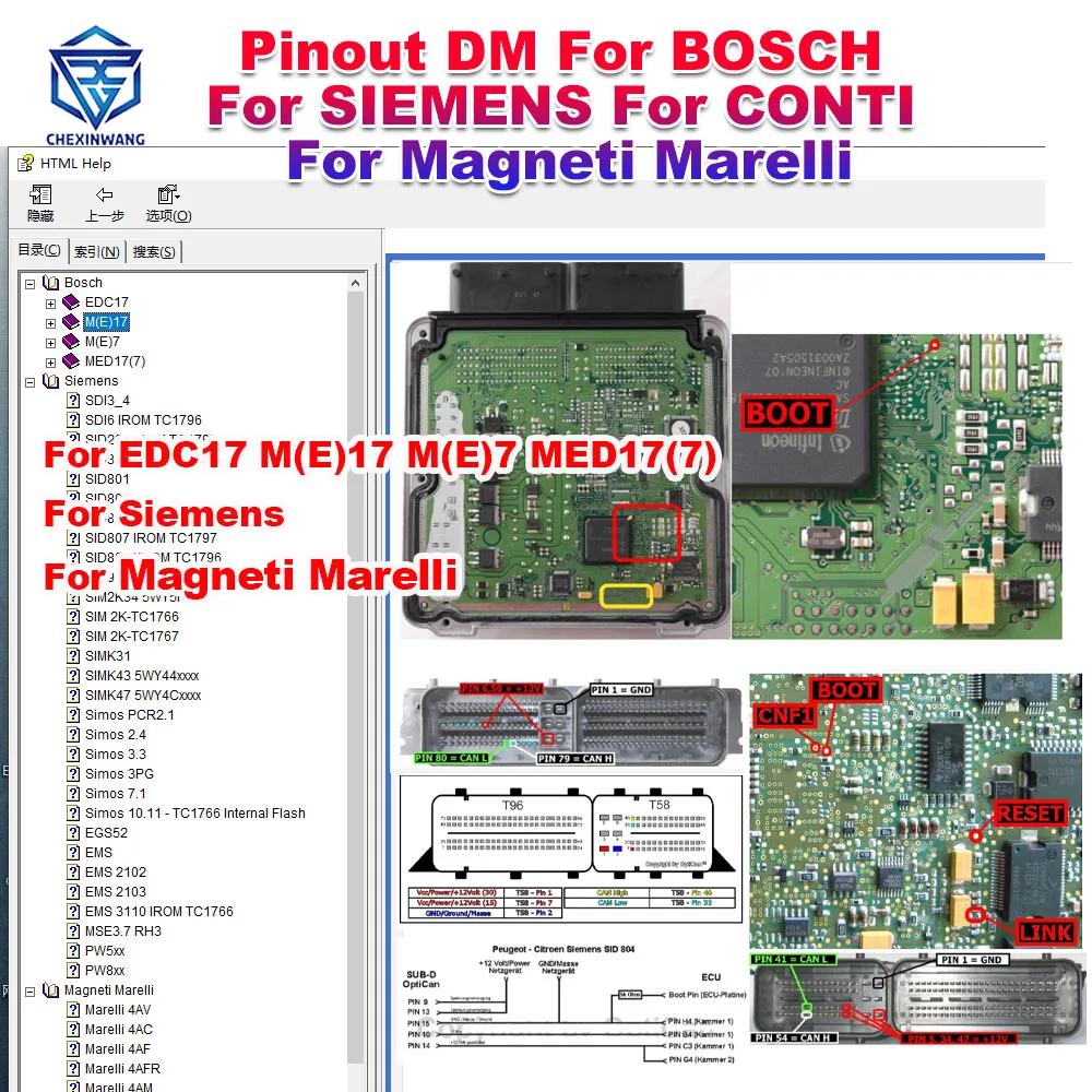 Pinout DM For BOSCH For SIEMENS For CONTI For Magneti Marelli Boot Pinout Connection ECU Models For BOSCH EDC17/ M(E)17/ M(E)7