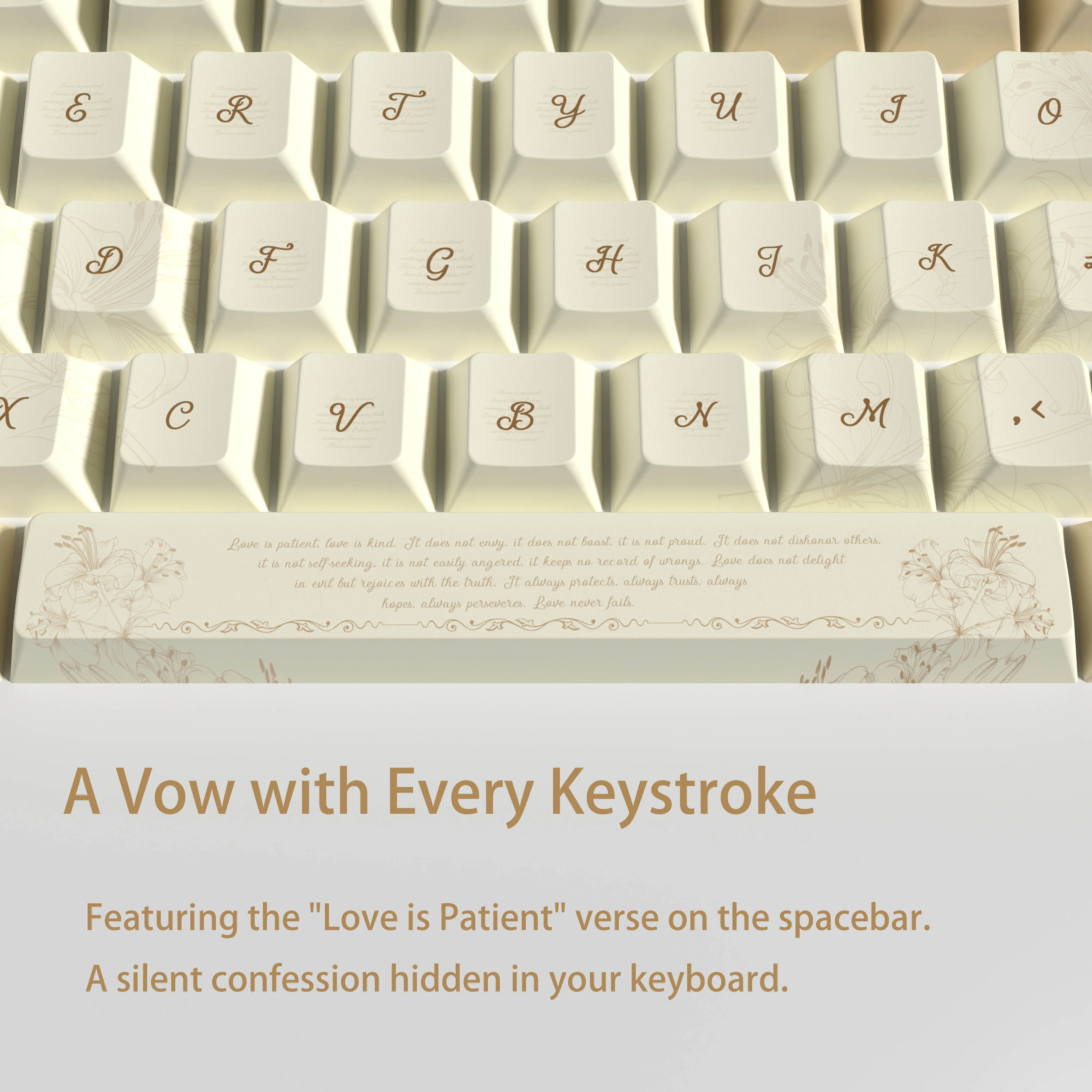 [The Vow] Retro Creamy Keycaps PBT Dye-Sub Cherry Profile Elegant Gothic Calligraphy Font Keycap Set for Mechanical Keyboard 60/