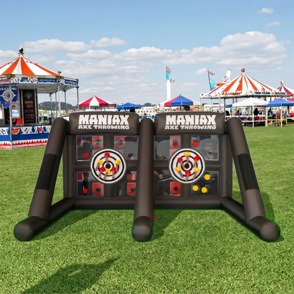 لعبة تحدي رمي الفأس القابلة للنفخ التجارية ذات المسار المزدوج تفجير الفأس رمي الاطفال تأجير الحفلات لعبة كرنفال قابلة للنفخ
