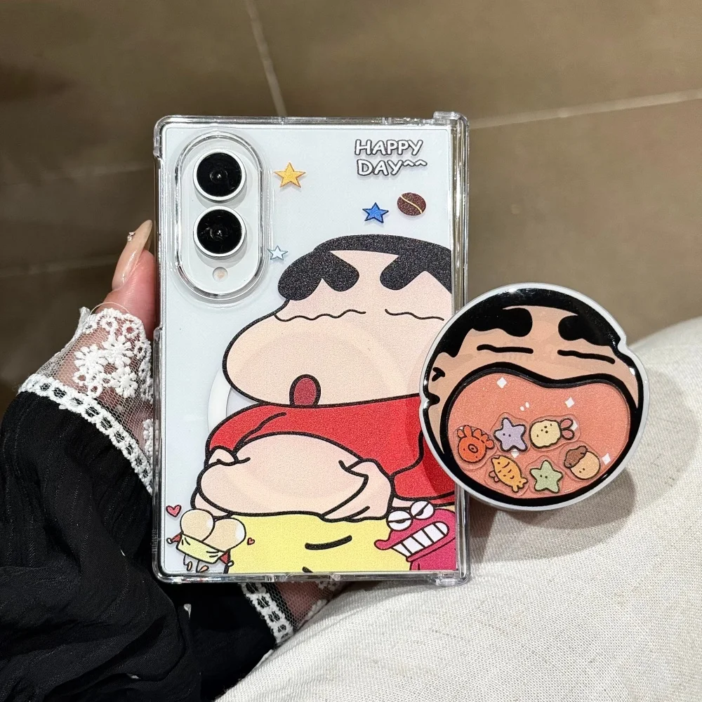 Kawaii Cartoon Shin Chan Magnetic Phone Case For Samsung Galaxy Z Fold 8 Ultra Z Fold 8 Z Fold 7 Cover, With Magsafe Holder Cute