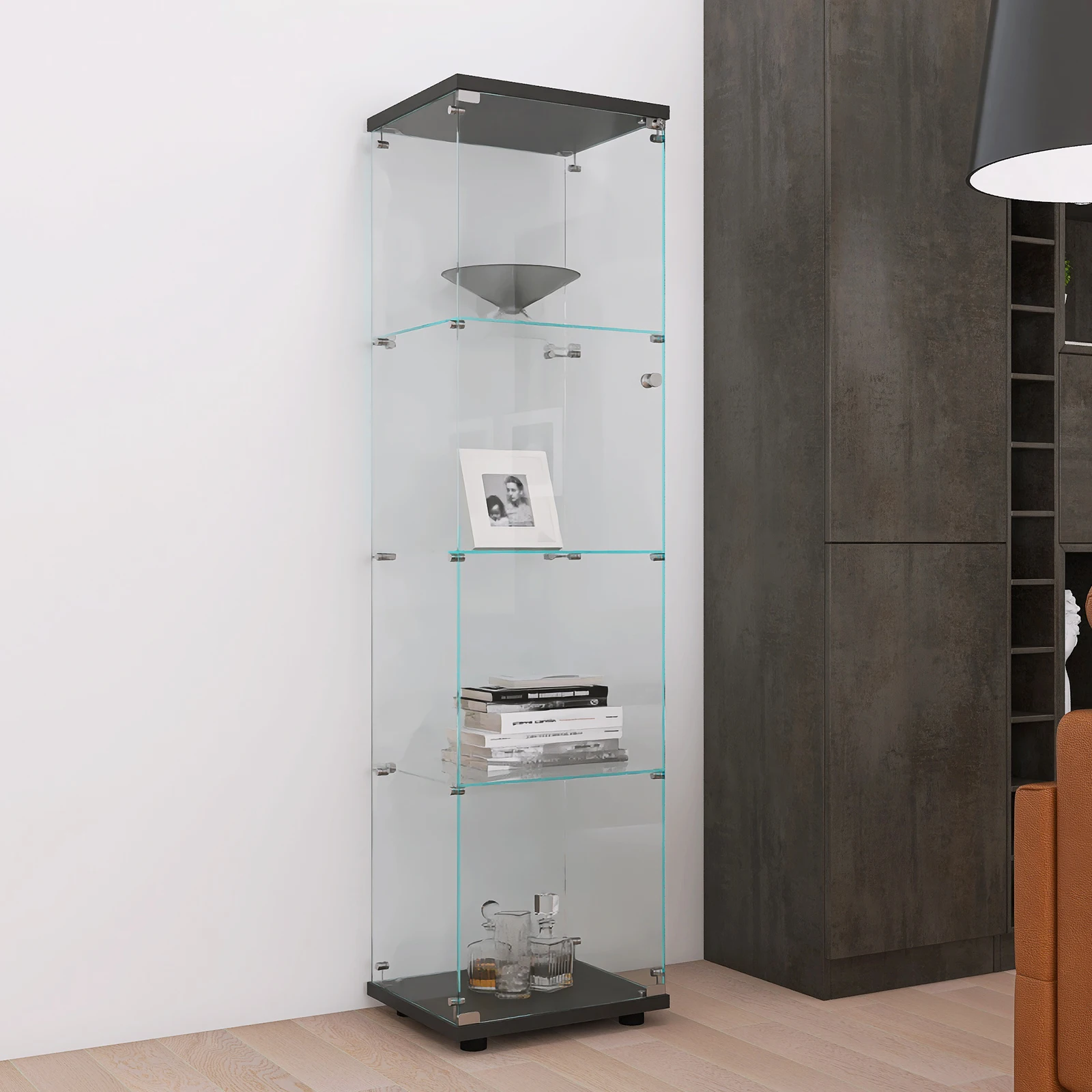 Glas-Sammelvitrine, moderne Glasvitrine mit 1 für Sammlung, für Wohnzimmer, Schlafzimmer, 42,5 x 36,5 x 164 cm
