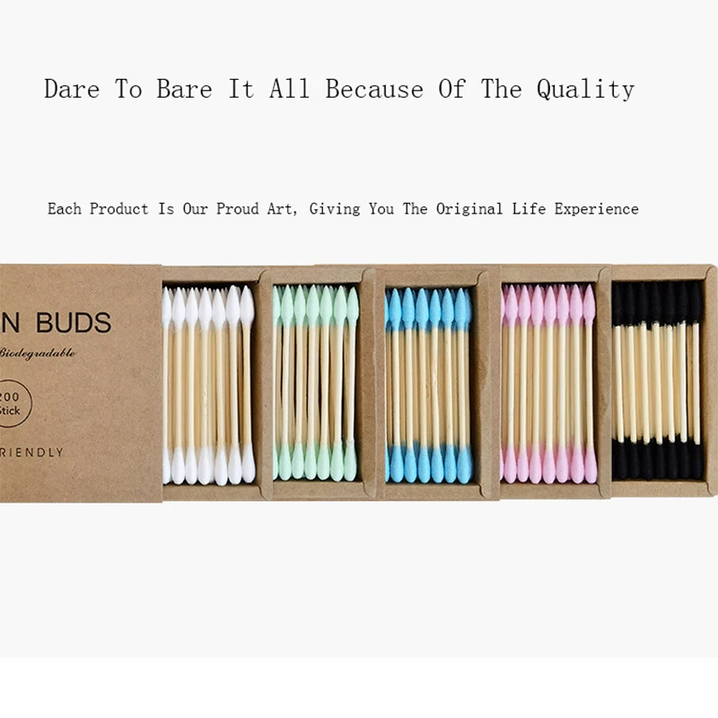 Two boxes of bamboo cotton swabs 400 pcs, organic wooden cotton swabs, suitable for make-up, cleaning wounds, cleaning dirt