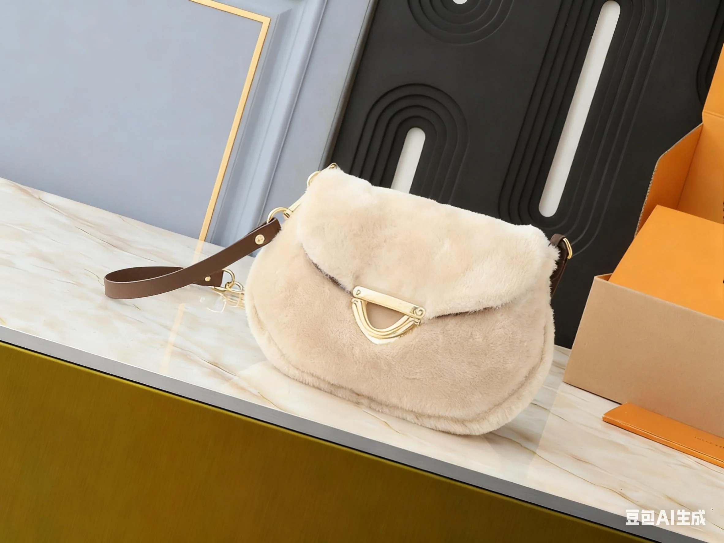 

2025 New Fashionable and Double Handle and Single Zippers Double Shoulder Straps Large Capacity Fur bag