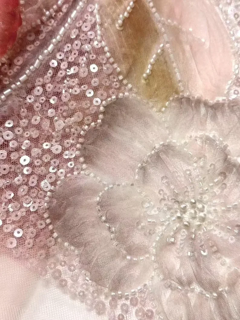 

1 yard 3d Raised Coil Floral Embroidery Fabric By The Yard, 3d Red Peony Flower Fabric