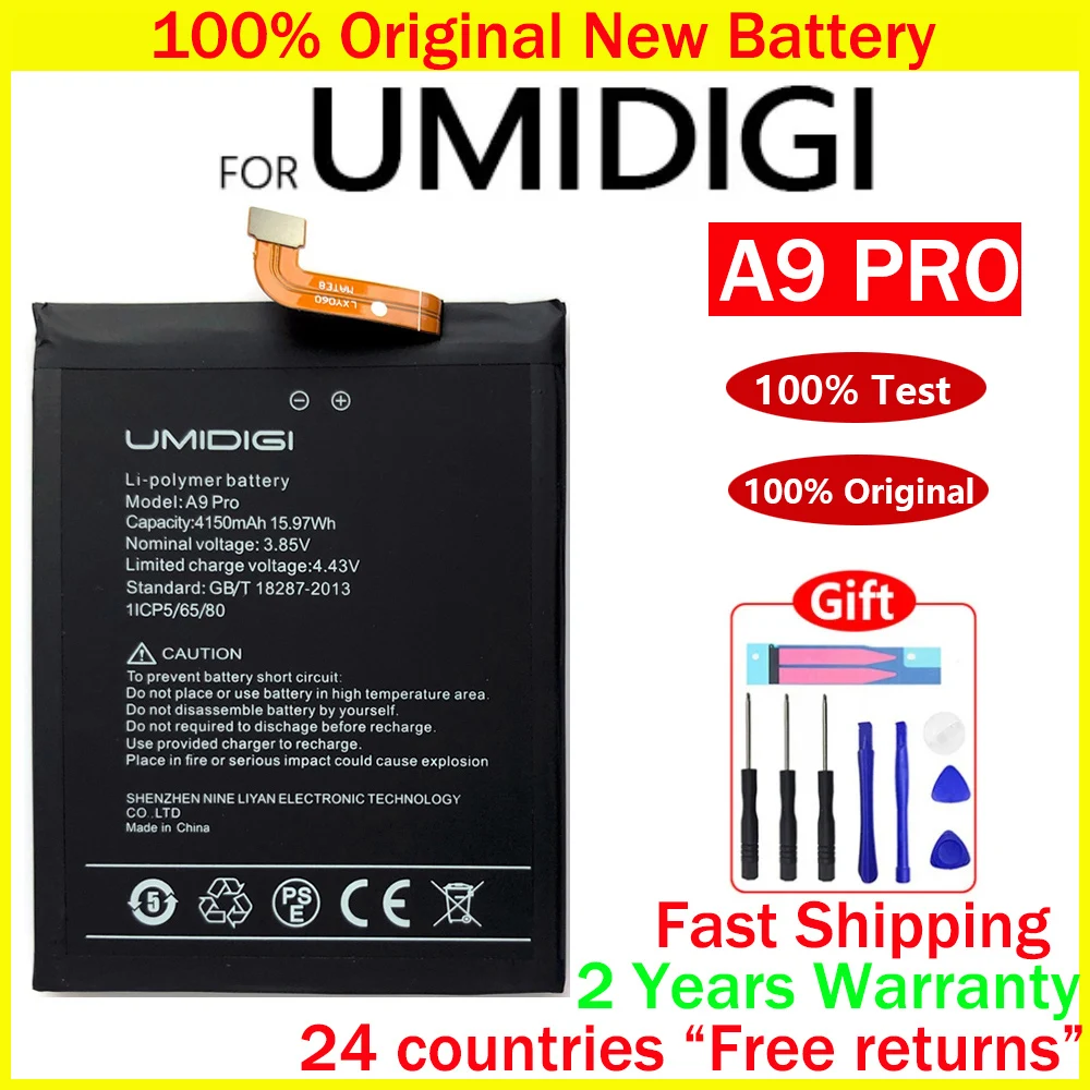 100% Genuine Original 4150mAh UMIDIGI A9 Pro Battery For UMI UMIDIGI A9 Pro Replacement Mobile Batteries Batteria + Free Tools