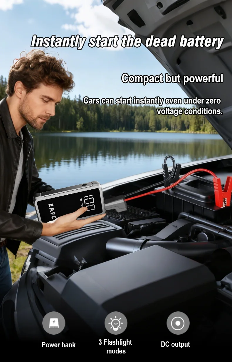 Eafc 4000A 12V Auto-Starthilfe mit LCD-Bildschirm, Hochleistungs-Powerbank, Tragbares Booster-Ladegerät, Leistungsstarkes Batterie-Startgerät – Detail 3