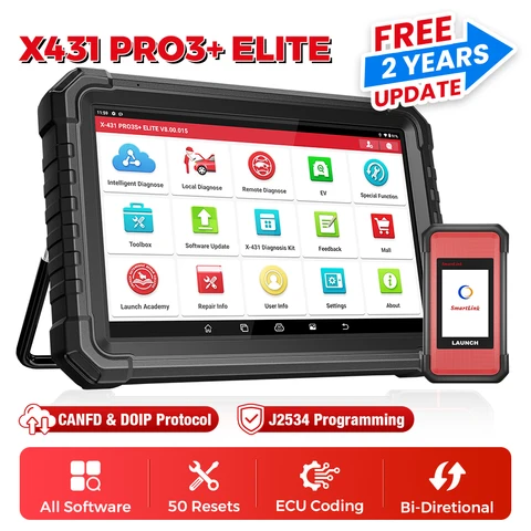 Диагностический сканер LAUNCH X431 PRO3S+ Elite для автомобилей: 50+ функций сброса, кодирование ЭБУ, двунаправленное управление, 2 года бесплатных обновлений