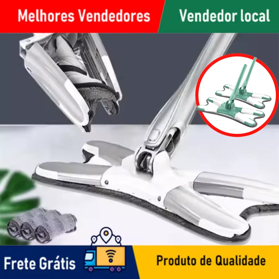 PROMOÇÃO 2 PEÇAS Esfregão Mop em X Limpeza de Casa Tecido de Microfibra Ajustável Espremedor de Água Parede Piso Janela Vidros