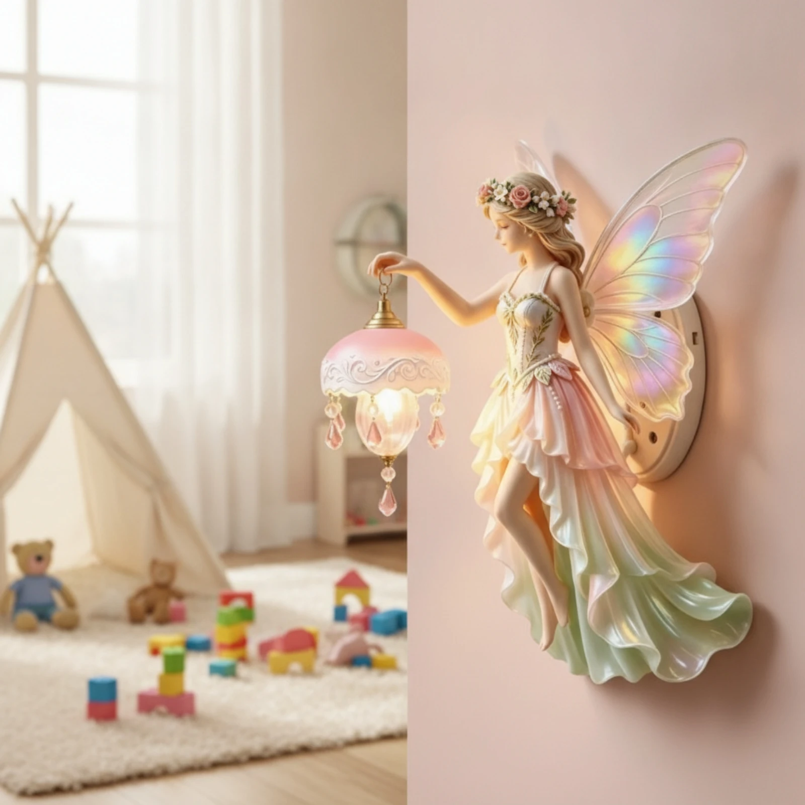 Creative Resin Fairy Wall Lamp Ornament Nordic Style Home Decoration Dreamy Night Light for Bedroom Living Room Decor