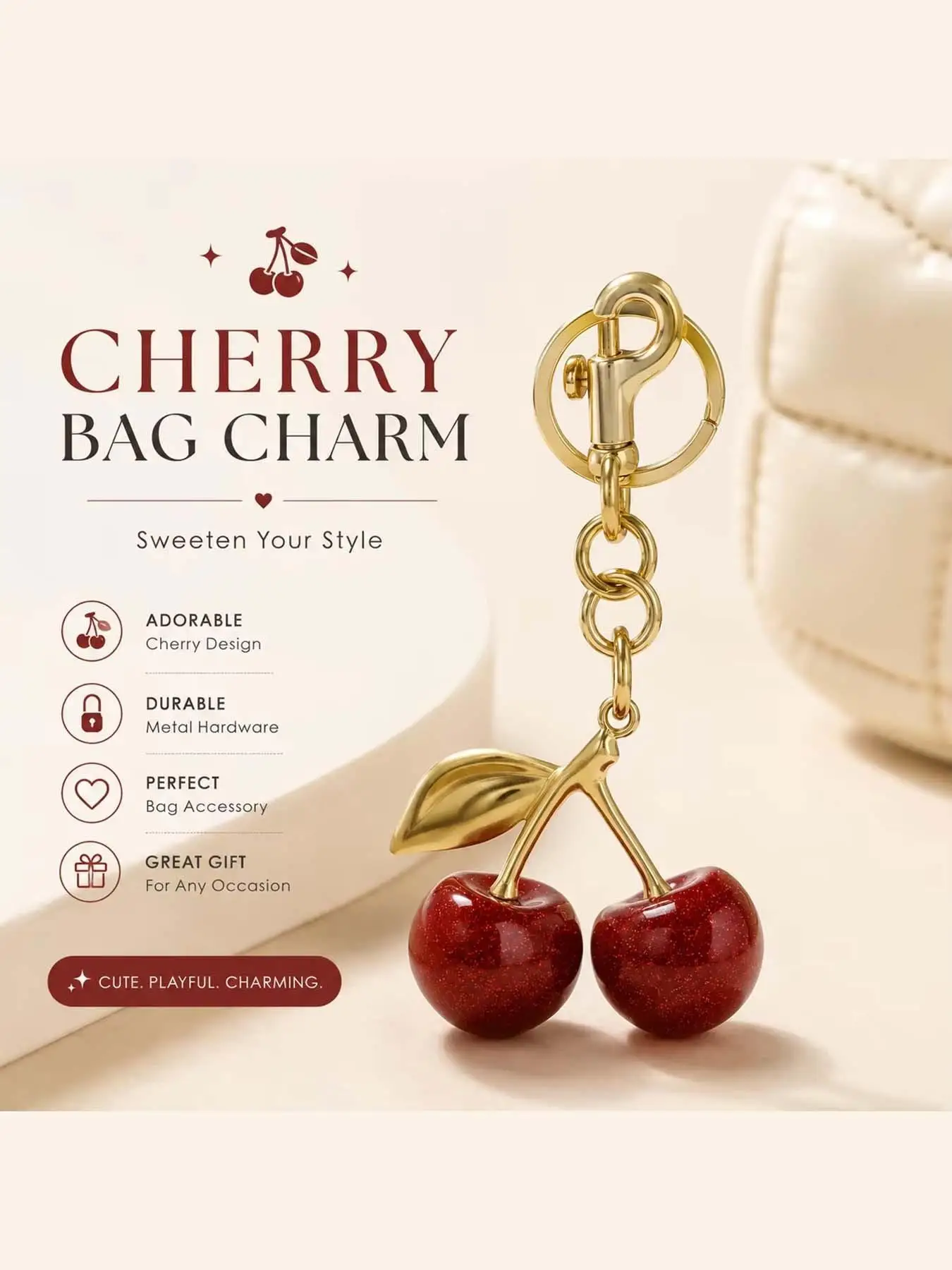 Cherry Bag Charm, Stylish Accessory for Handbags, Perfect Gift Idea, Unique Design, Enhance Your, Ideal for Daily Use