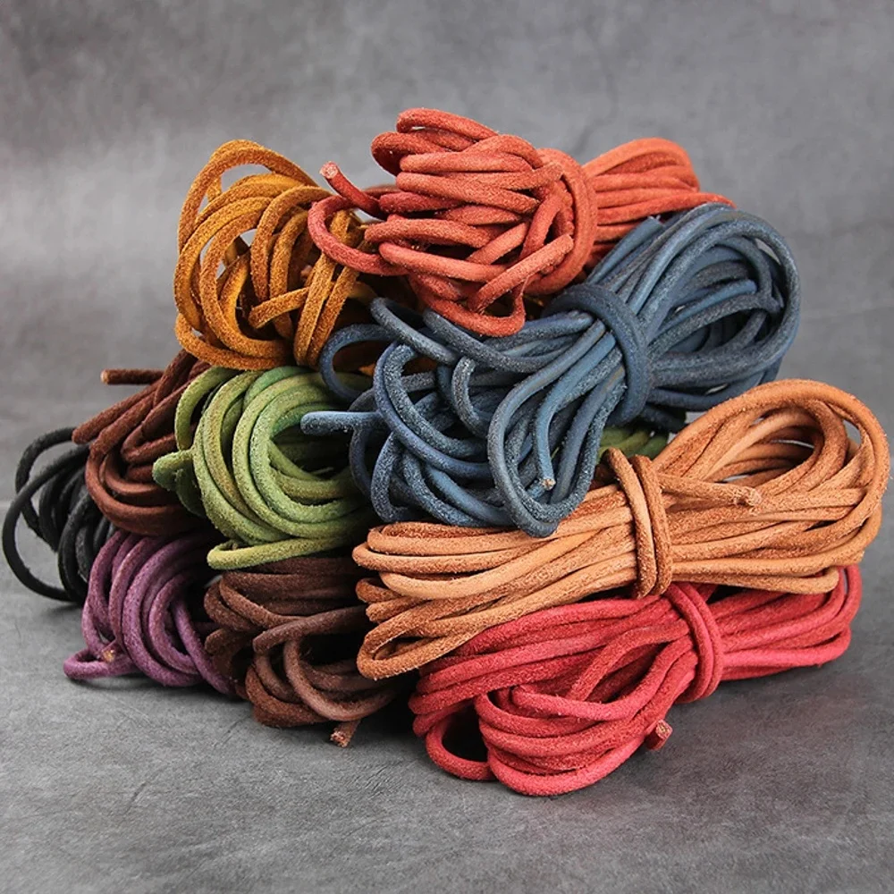 2 mètres 3mm Roud véritable cordon en cuir de vache coloré Bracelet chaîne dentelle corde Bracelets à bricoler soi-même collier faisant des accessoires de bijoux