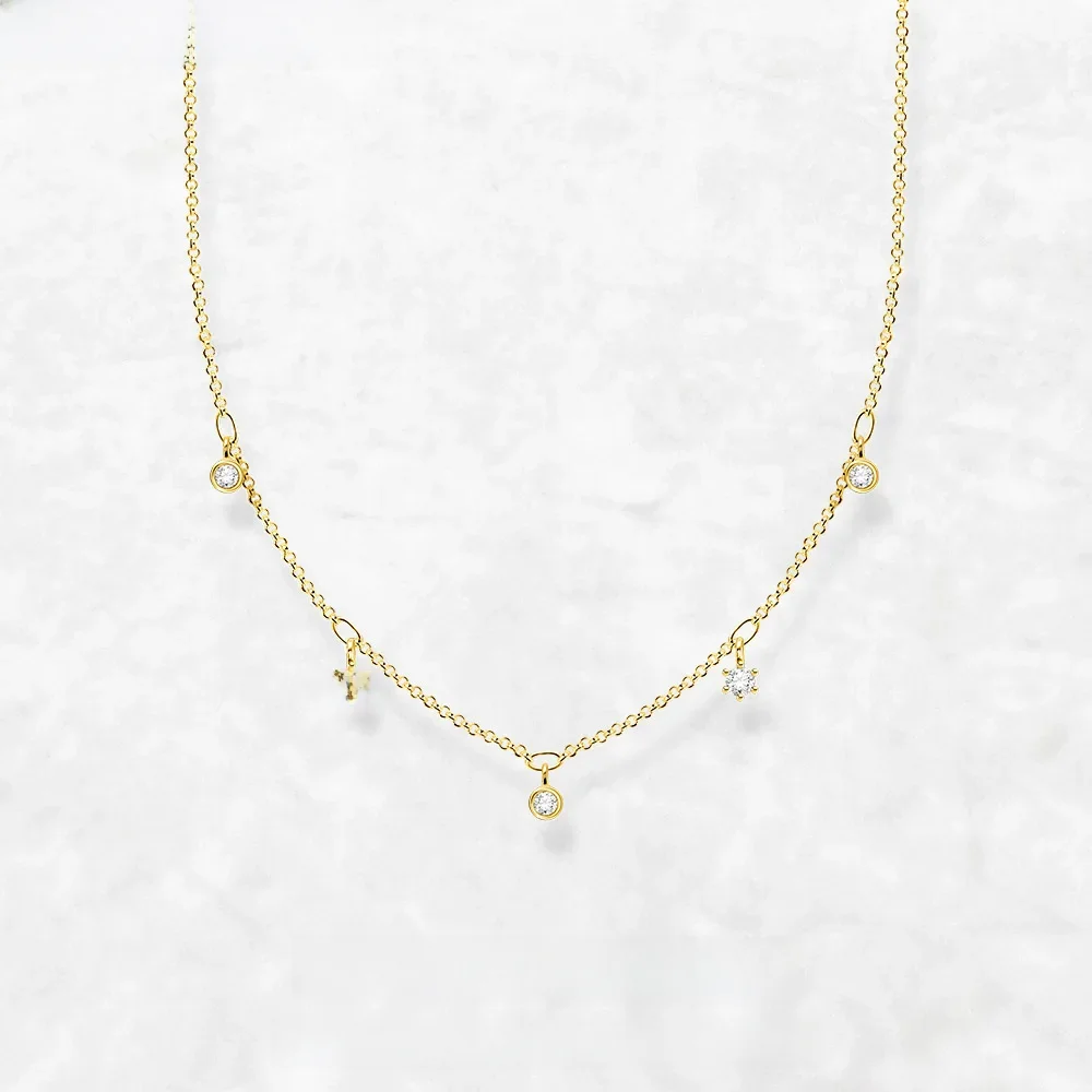 Złoty łańcuszek naszyjnik białe kamienie Fine Jewelry europa 925 srebro 2023 Brand New modny prezent dla kobiet — zdjęcie 2