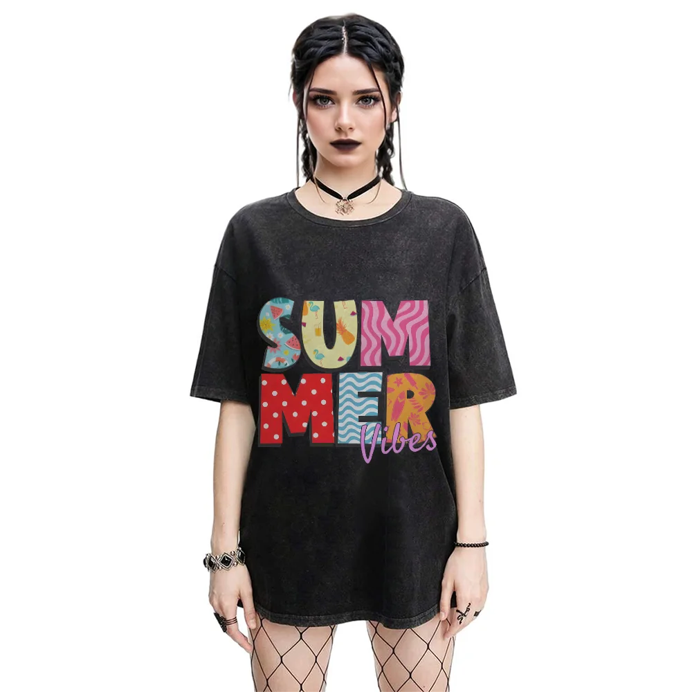 

Colorful Letter Design Fashionable Female Tshirt Cotton Streetwear Oversized Graphic Inspired Casual Short Sleeve Summer Daily