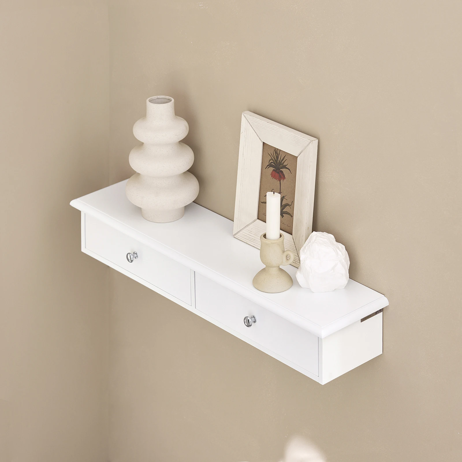 SoBuy FRG43 Wandregal mit 2 Schubladen - Modernes Regal Wand für Flur, Wohnzimmer & Schlafzimmer 64x15x10cm – Detail 3