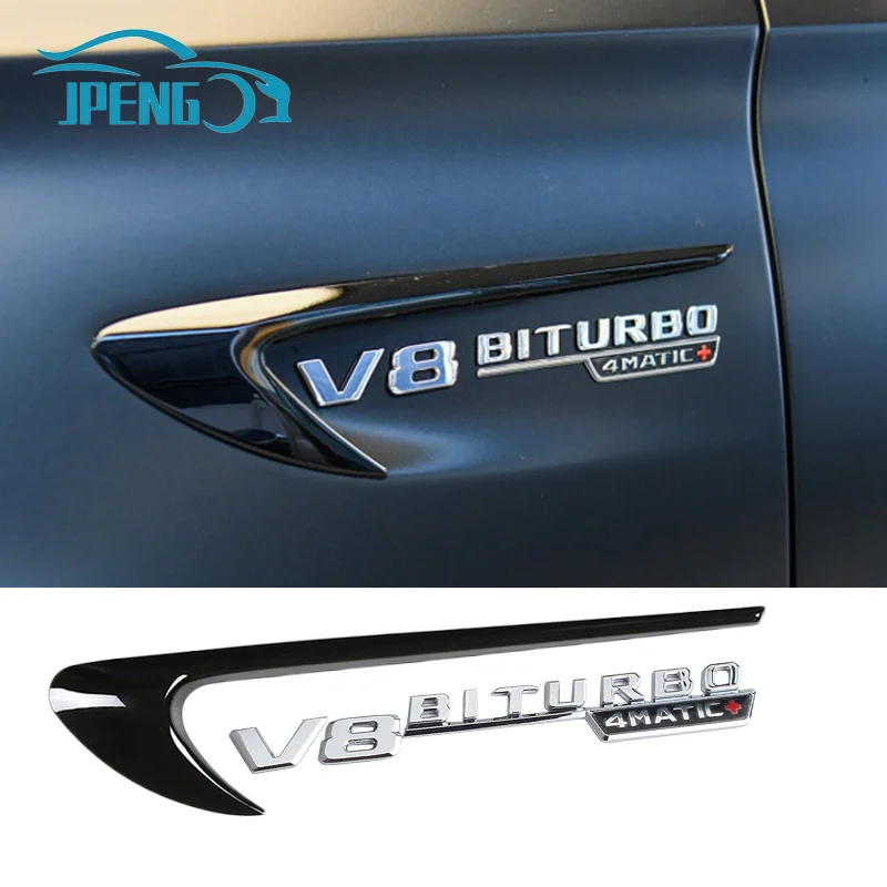 Universal Car Fender Emblem Badge V8 BITURBO 4MATIC+ For Mercedes Benz W220 W201 W222 W204 W176 W124 W212 W213 W177 Accessories