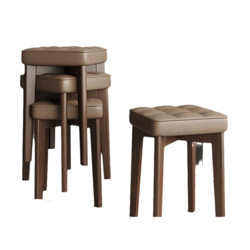 

Квадратный табурет из цельного дерева в стиле ретро для домашнего использования, круглый табурет для гостиной, штабелируемый стул для обеденного стола, легкий многоцелевой