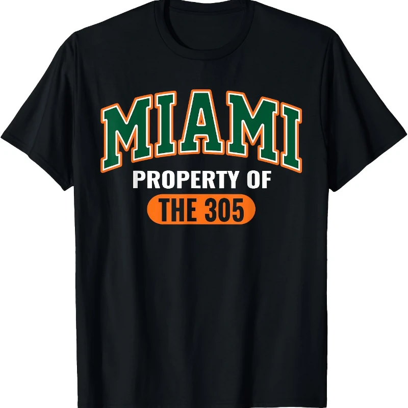 

Men's Graphic T-Shirt Miami Design Tee with Green Orange Accents Weekend Outfit Trendy Fashion Soft Material Statement Top