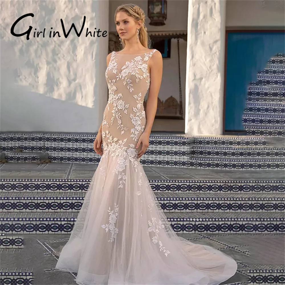 فستان زفاف رومانسي حورية البحر برقبة على شكل V مخصص للعروس بأشرطة سباغيتي ثوب زفاف مزين بدون ظهر رداء de mariage #3