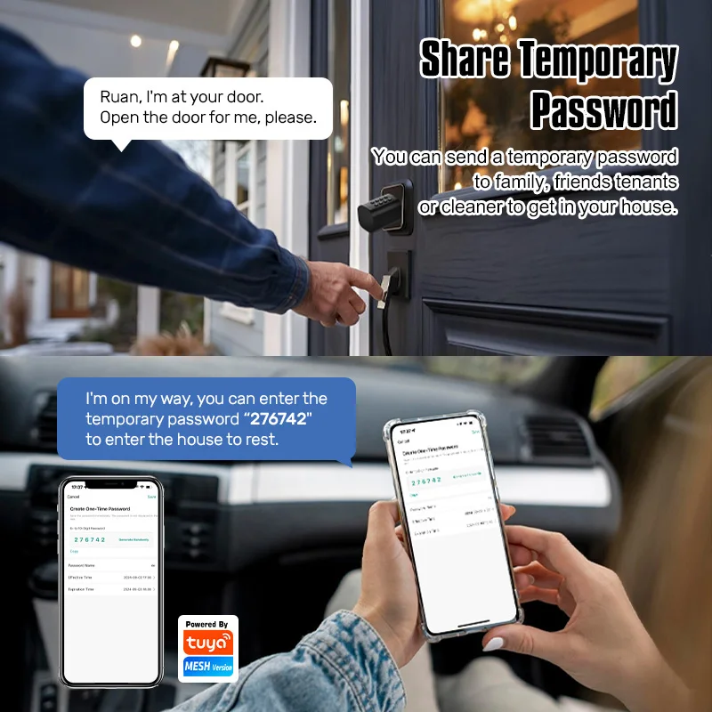 قفل باب ذكي من ttlock tuya مع قفل باب ببصمة الإصبع وقفل بلوتوث وفتح بمفتاحين و5 بطاقات RFID وأسطوانة ذكية قابلة للتعديل