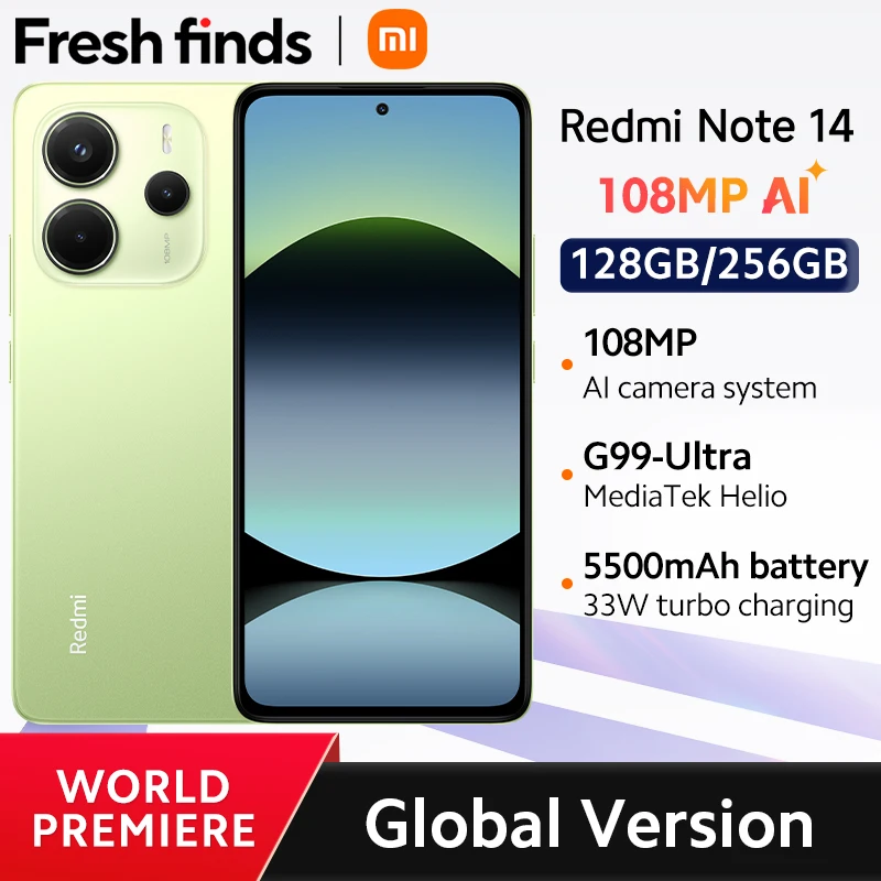 [Dünya Prömiyeri] Küresel Sürüm Xiaomi Redmi Note 14 MediaTek Helio G99-Ultra 108MP AI Kamera 5500mAh 6.67