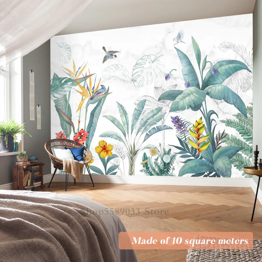 Bedroom Decoration Wall Large Wallpaper Banana Leaf Kingfisher Room Mural Waterproof Home Decor Aesthetic Painting Background